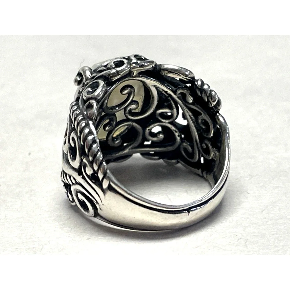 Carolyn Pollack 925 Sterling Silver Faceted Clear Stone Ring Size 7 Ornate